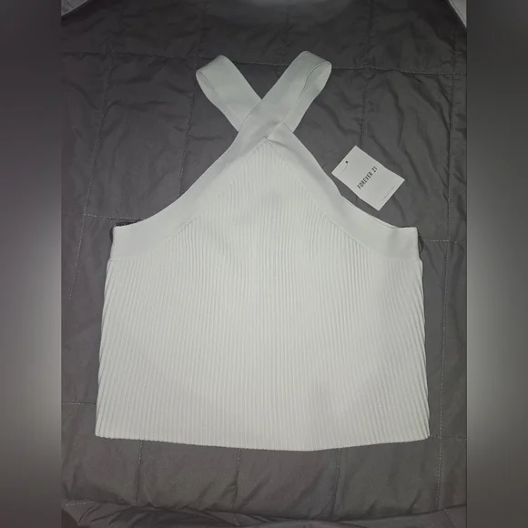 Forever 21 White Ribbed Cross-Back Tank Top - Picture 1 of 4